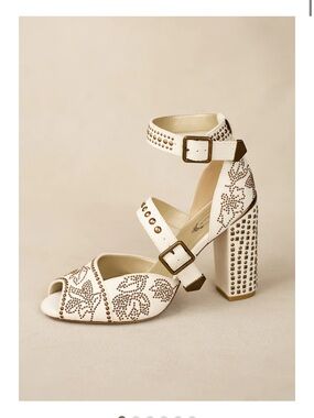 Joyfolie Ivory Studded Ankle-Strap Block Heels